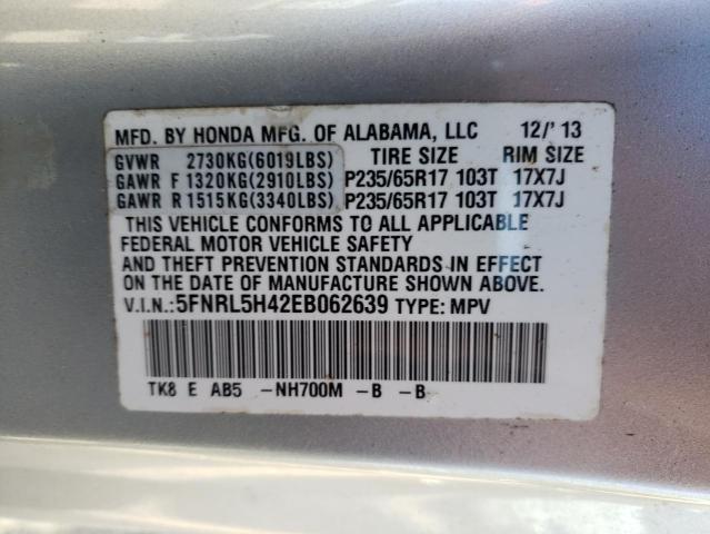 Photo 9 VIN: 5FNRL5H42EB062639 - HONDA ODYSSEY EX 