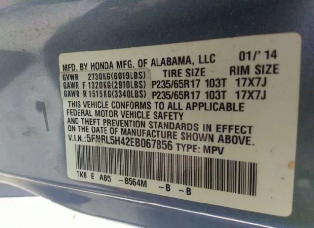 Photo 8 VIN: 5FNRL5H42EB067856 - HONDA ODYSSEY 