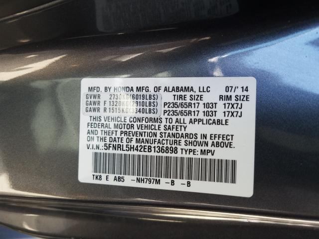 Photo 9 VIN: 5FNRL5H42EB136898 - HONDA ODYSSEY EX 