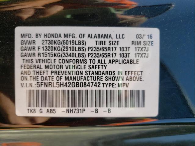 Photo 9 VIN: 5FNRL5H42GB084742 - HONDA ODYSSEY EX 