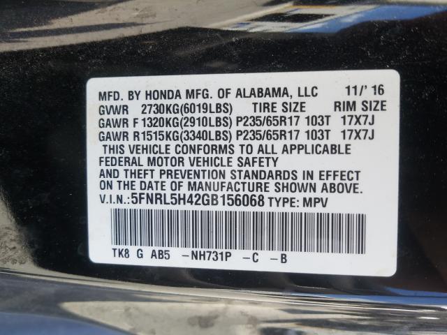 Photo 9 VIN: 5FNRL5H42GB156068 - HONDA ODYSSEY EX 