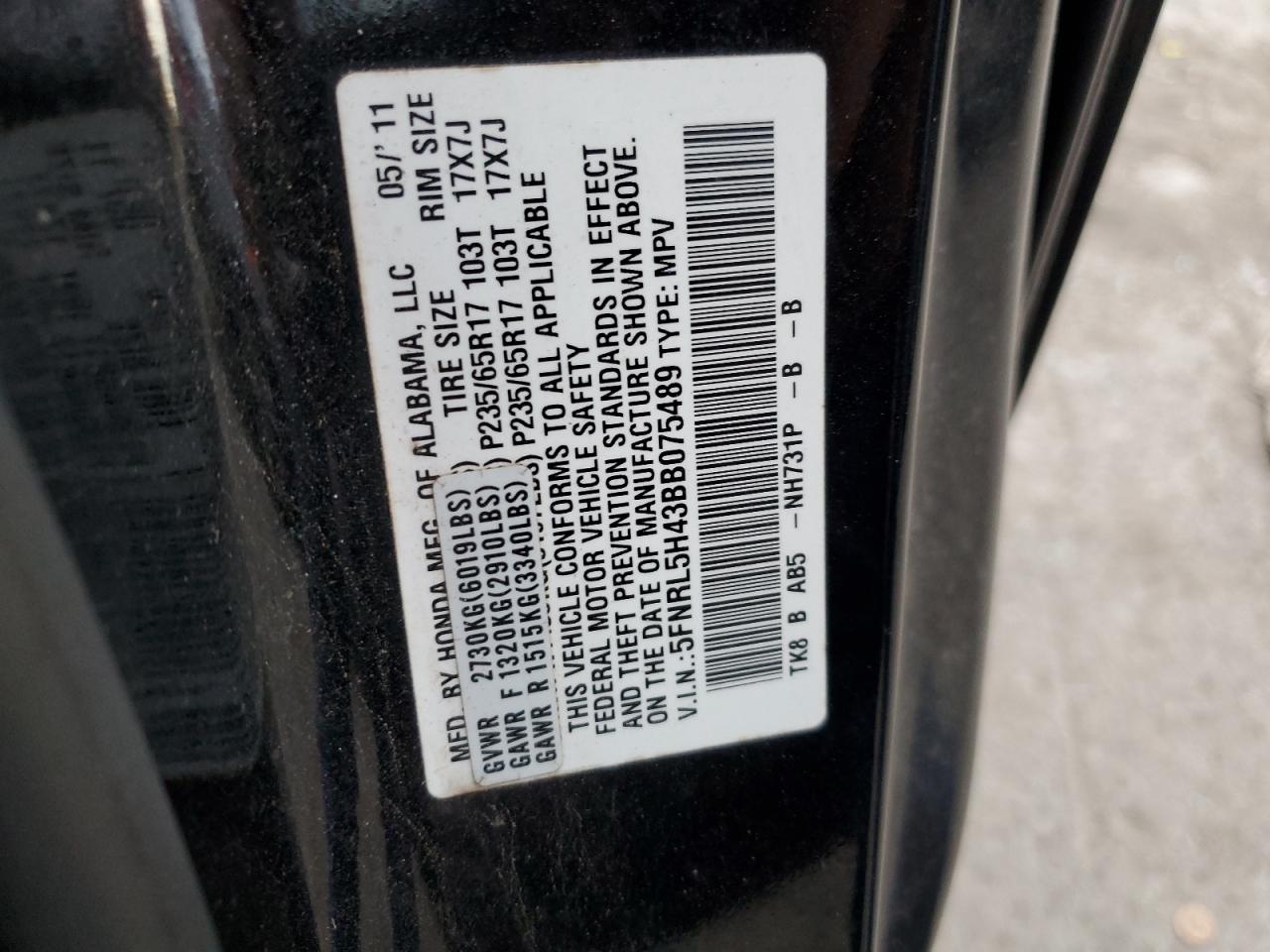 Photo 12 VIN: 5FNRL5H43BB075489 - HONDA ODYSSEY 