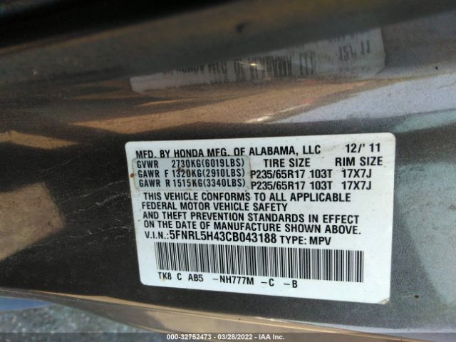 Photo 8 VIN: 5FNRL5H43CB043188 - HONDA ODYSSEY 