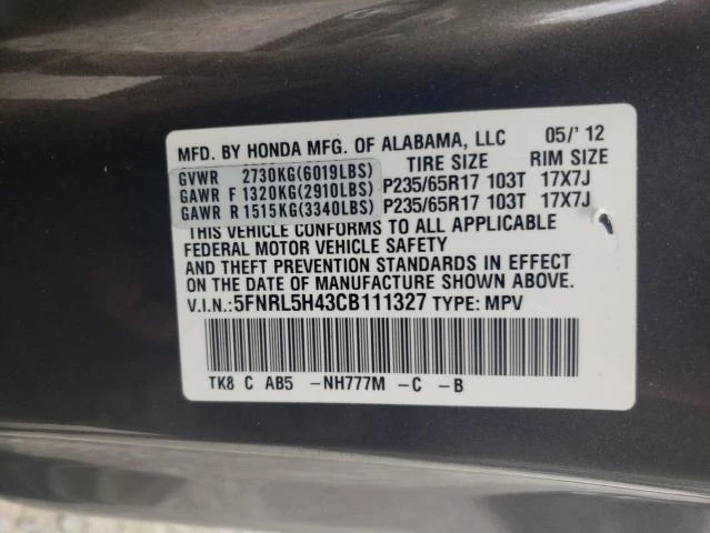 Photo 12 VIN: 5FNRL5H43CB111327 - HONDA ODYSSEY EX 