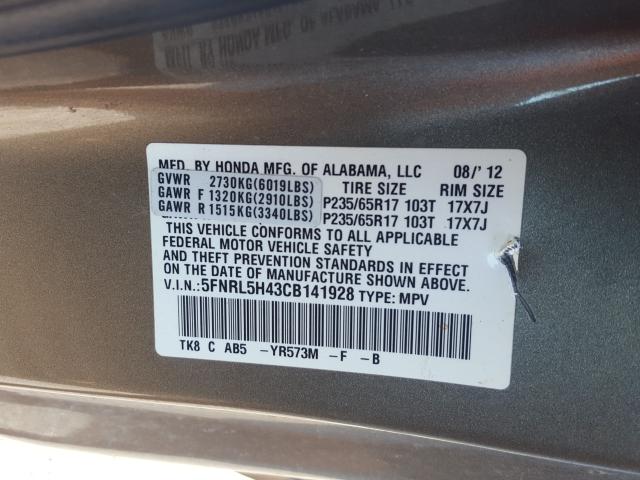 Photo 9 VIN: 5FNRL5H43CB141928 - HONDA ODYSSEY EX 