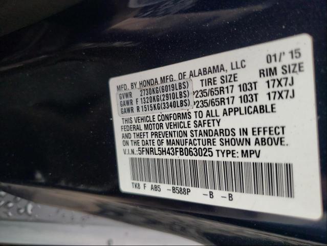 Photo 9 VIN: 5FNRL5H43FB063025 - HONDA ODYSSEY EX 