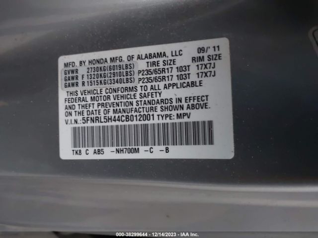 Photo 8 VIN: 5FNRL5H44CB012001 - HONDA ODYSSEY 