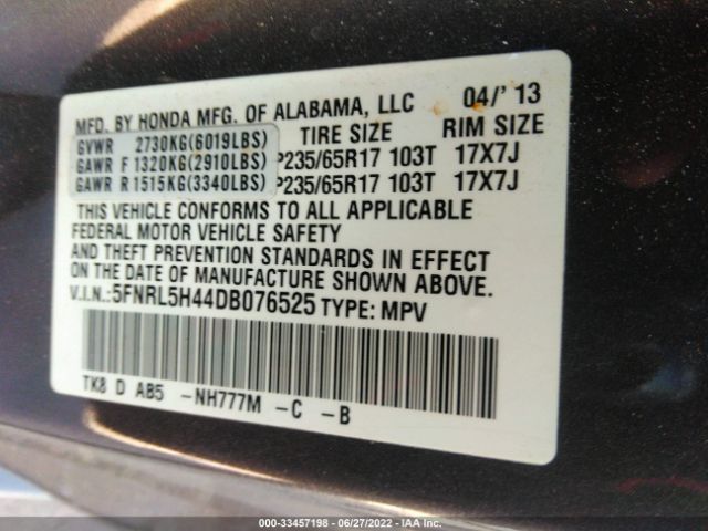 Photo 8 VIN: 5FNRL5H44DB076525 - HONDA ODYSSEY 