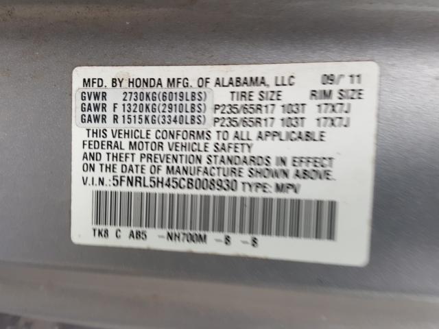 Photo 9 VIN: 5FNRL5H45CB008930 - HONDA ODYSSEY EX 