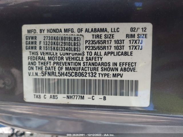 Photo 8 VIN: 5FNRL5H45CB062132 - HONDA ODYSSEY 