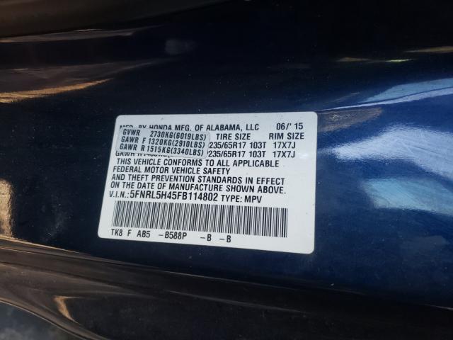 Photo 9 VIN: 5FNRL5H45FB114802 - HONDA ODYSSEY EX 