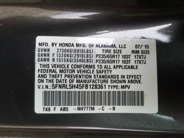 Photo 9 VIN: 5FNRL5H45FB128361 - HONDA ODYSSEY EX 