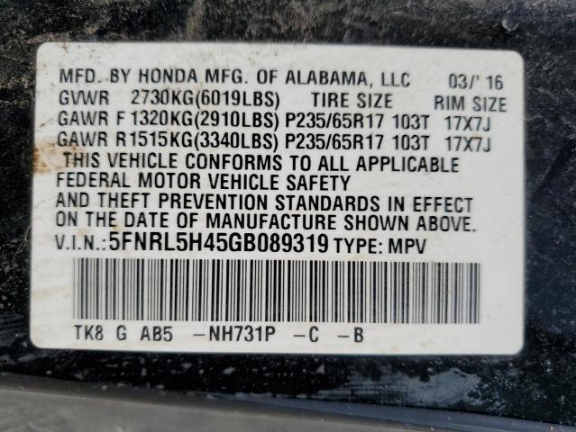 Photo 13 VIN: 5FNRL5H45GB089319 - HONDA ODYSSEY EX 