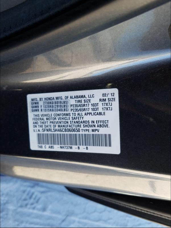 Photo 9 VIN: 5FNRL5H46CB060650 - HONDA ODYSSEY EX 