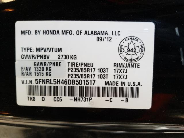 Photo 9 VIN: 5FNRL5H46DB501517 - HONDA ODYSSEY EX 