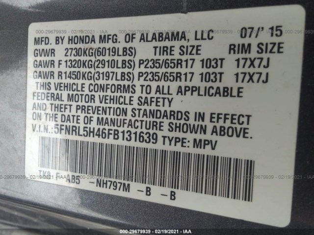 Photo 8 VIN: 5FNRL5H46FB131639 - HONDA ODYSSEY 