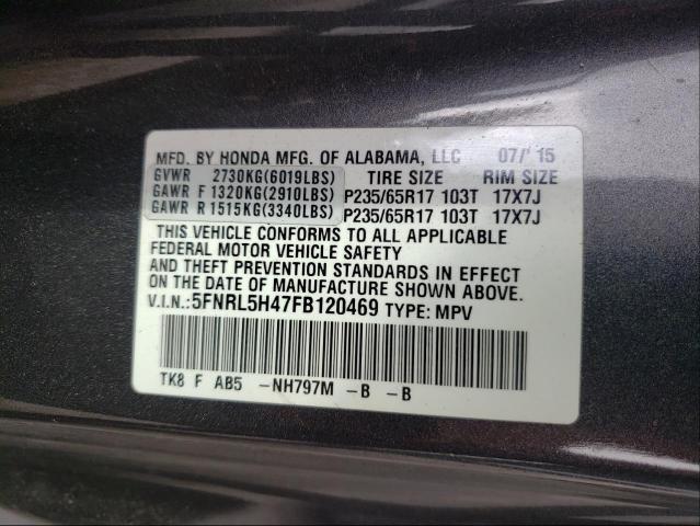 Photo 9 VIN: 5FNRL5H47FB120469 - HONDA ODYSSEY EX 