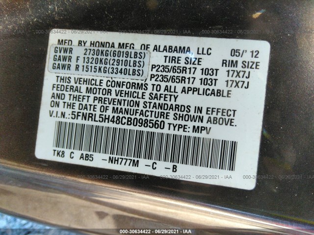 Photo 8 VIN: 5FNRL5H48CB098560 - HONDA ODYSSEY 