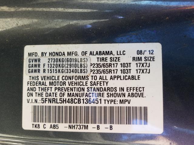 Photo 9 VIN: 5FNRL5H48CB136451 - HONDA ODYSSEY EX 