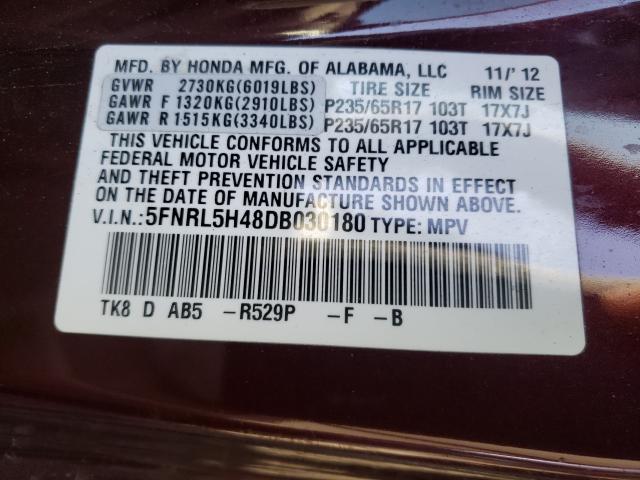 Photo 9 VIN: 5FNRL5H48DB030180 - HONDA ODYSSEY EX 