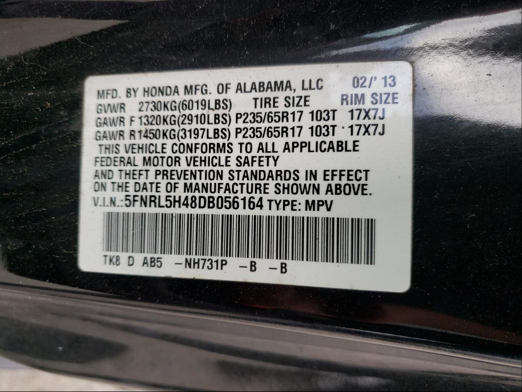 Photo 9 VIN: 5FNRL5H48DB056164 - HONDA ODYSSEY EX 