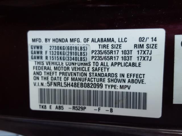 Photo 9 VIN: 5FNRL5H48EB082099 - HONDA ODYSSEY EX 