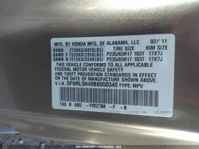 Photo 8 VIN: 5FNRL5H49BB050340 - HONDA ODYSSEY 