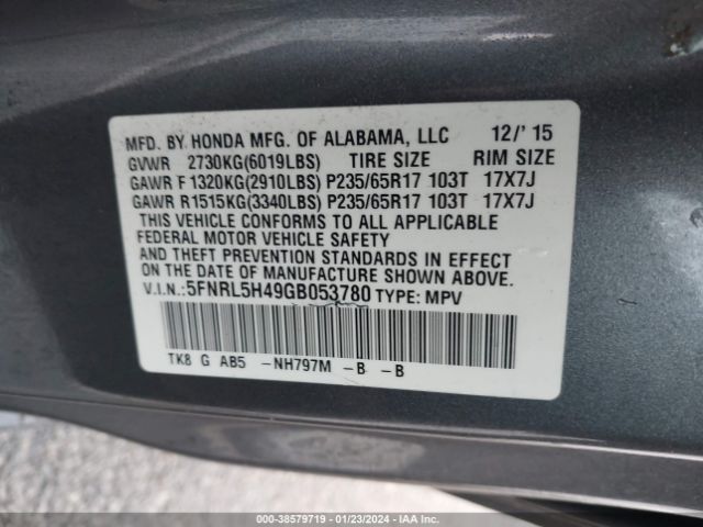 Photo 8 VIN: 5FNRL5H49GB053780 - HONDA ODYSSEY 