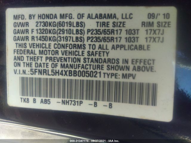 Photo 8 VIN: 5FNRL5H4XBB005021 - HONDA ODYSSEY 