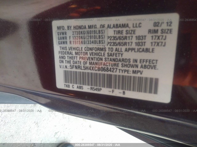 Photo 8 VIN: 5FNRL5H4XCB068427 - HONDA ODYSSEY 