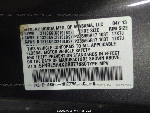 Photo 8 VIN: 5FNRL5H4XDB077680 - HONDA ODYSSEY 