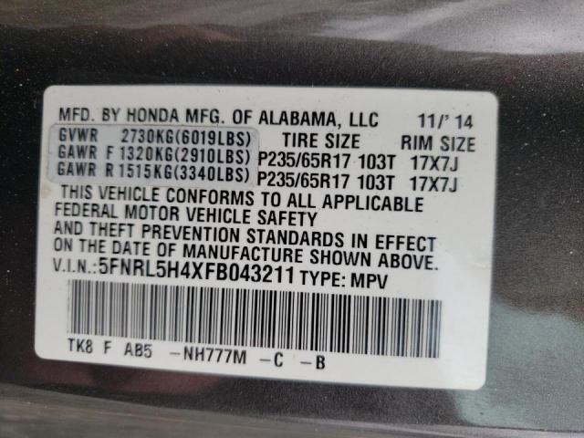 Photo 9 VIN: 5FNRL5H4XFB043211 - HONDA ODYSSEY EX 