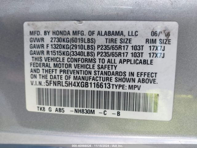 Photo 8 VIN: 5FNRL5H4XGB116613 - HONDA ODYSSEY 