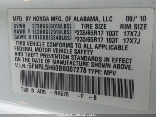 Photo 8 VIN: 5FNRL5H60BB007278 - HONDA ODYSSEY 