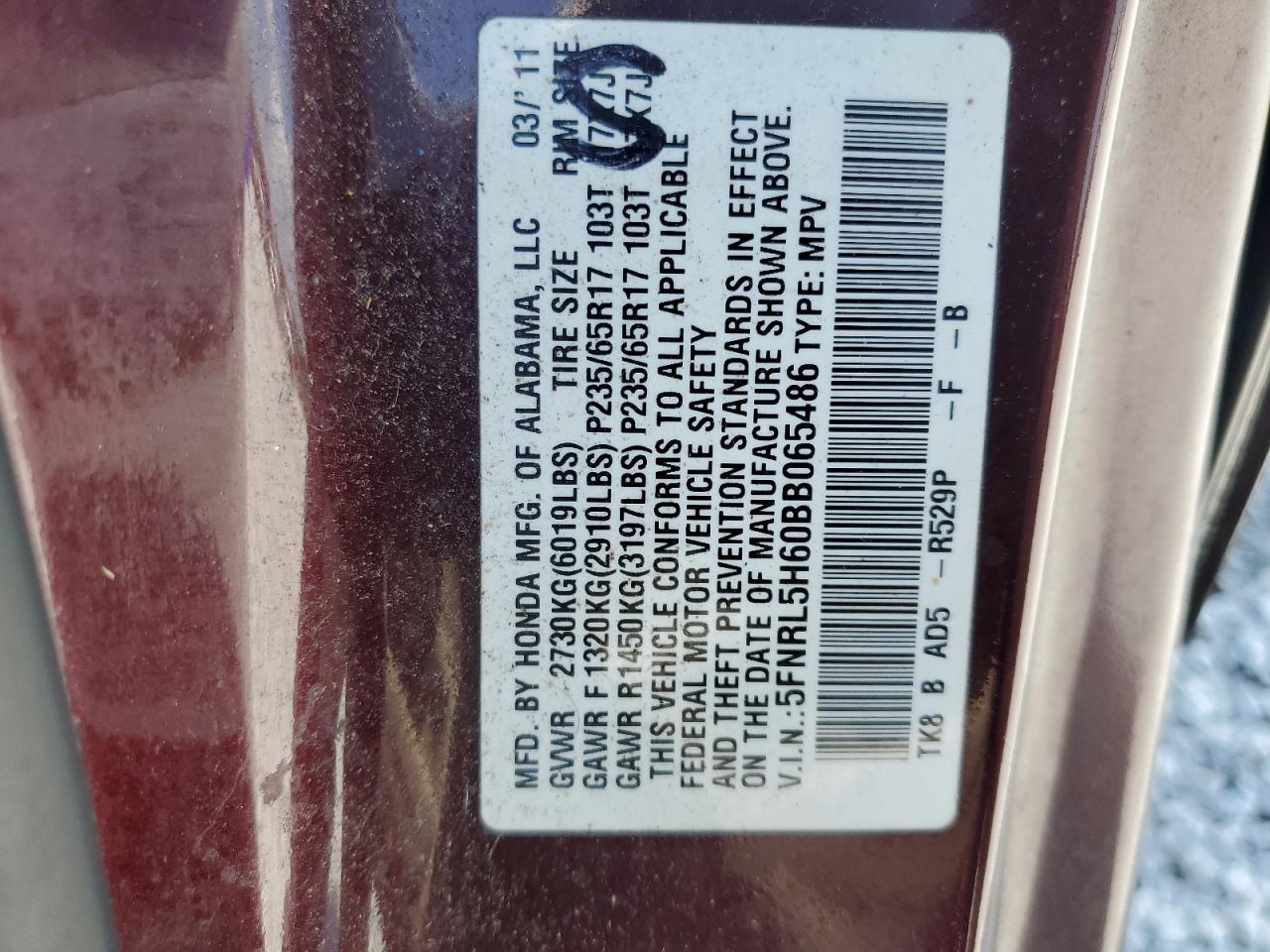 Photo 12 VIN: 5FNRL5H60BB065486 - HONDA ODYSSEY 