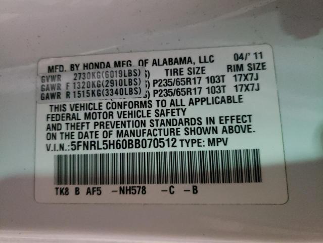 Photo 9 VIN: 5FNRL5H60BB070512 - HONDA ODYSSEY EX 