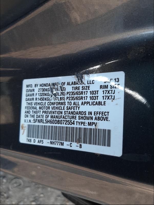 Photo 9 VIN: 5FNRL5H60DB072554 - HONDA ODYSSEY EX 