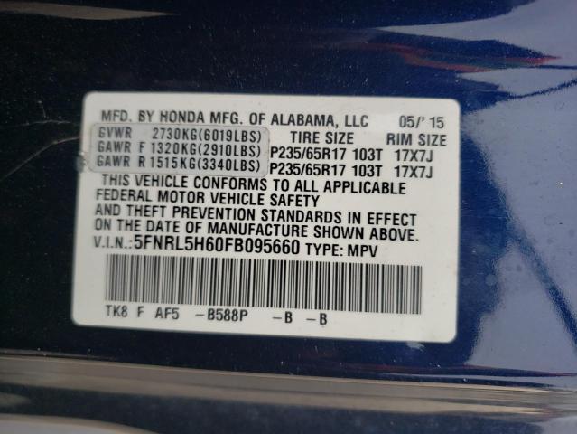 Photo 9 VIN: 5FNRL5H60FB095660 - HONDA ODYSSEY EX 