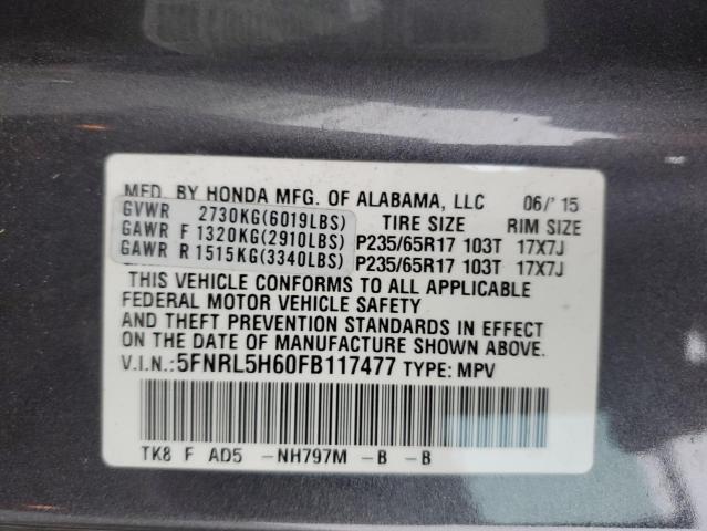 Photo 12 VIN: 5FNRL5H60FB117477 - HONDA ODYSSEY EX 