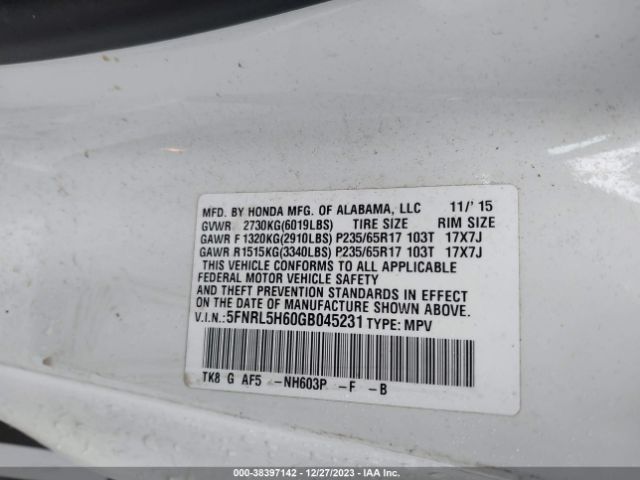 Photo 8 VIN: 5FNRL5H60GB045231 - HONDA ODYSSEY 