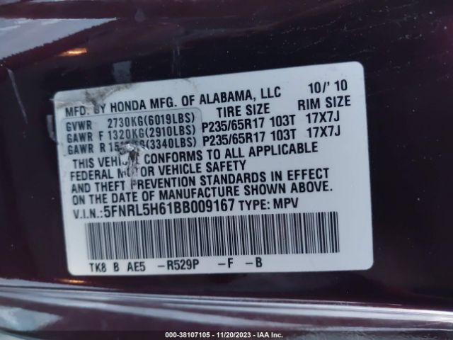 Photo 8 VIN: 5FNRL5H61BB009167 - HONDA ODYSSEY 