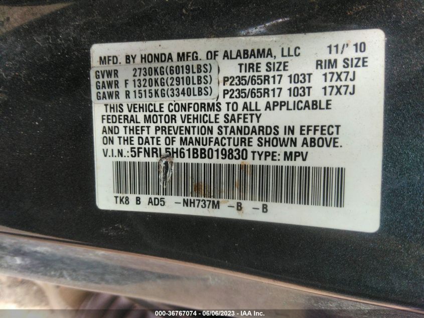 Photo 8 VIN: 5FNRL5H61BB019830 - HONDA ODYSSEY 