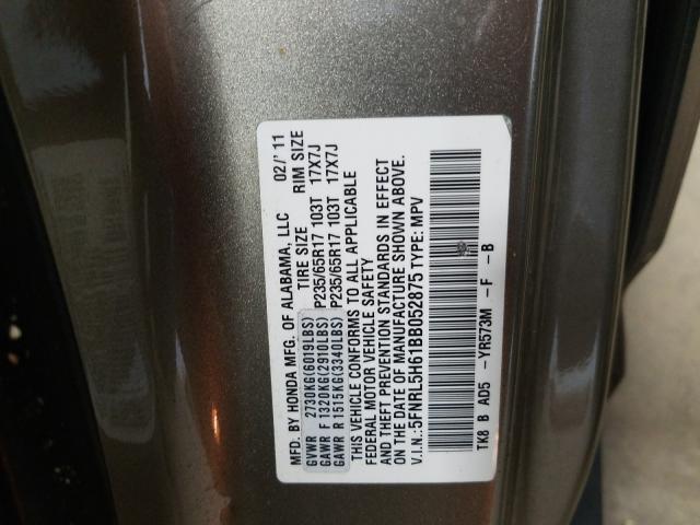 Photo 9 VIN: 5FNRL5H61BB052875 - HONDA ODYSSEY EX 