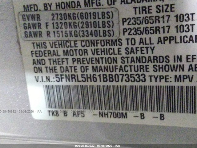 Photo 8 VIN: 5FNRL5H61BB073533 - HONDA ODYSSEY 