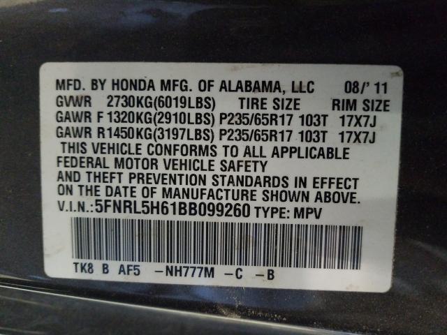 Photo 9 VIN: 5FNRL5H61BB099260 - HONDA ODYSSEY EX 