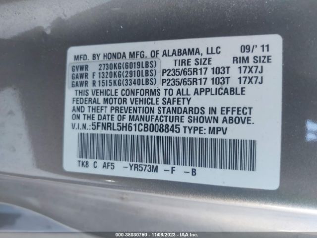 Photo 8 VIN: 5FNRL5H61CB008845 - HONDA ODYSSEY 