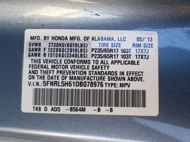 Photo 9 VIN: 5FNRL5H61DB078976 - HONDA ODYSSEY EX 