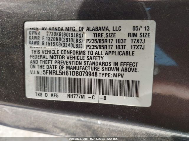 Photo 8 VIN: 5FNRL5H61DB079948 - HONDA ODYSSEY 