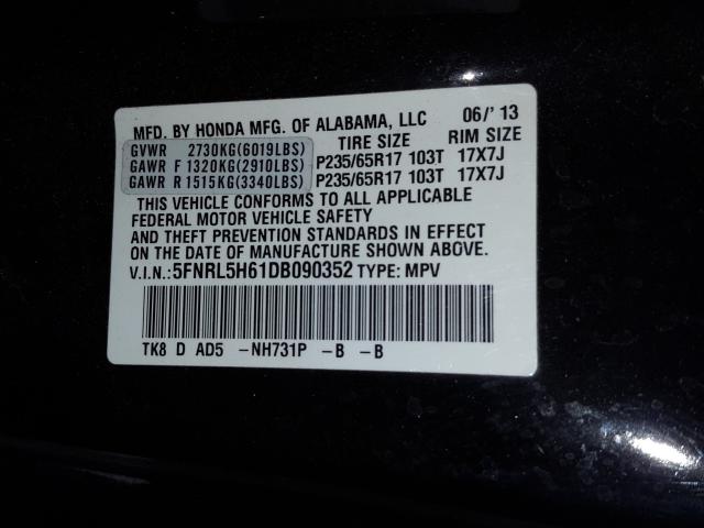 Photo 9 VIN: 5FNRL5H61DB090352 - HONDA ODYSSEY EX 