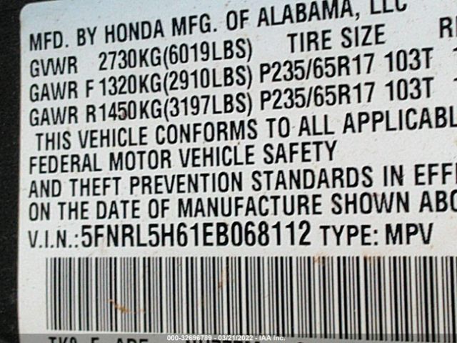 Photo 8 VIN: 5FNRL5H61EB068112 - HONDA ODYSSEY 